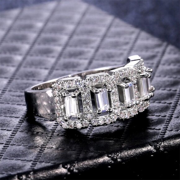 Hollow Full Around Zircon Silver Fashion Eternity Ring for WomenEVGG1388 - Picture 8 of 8